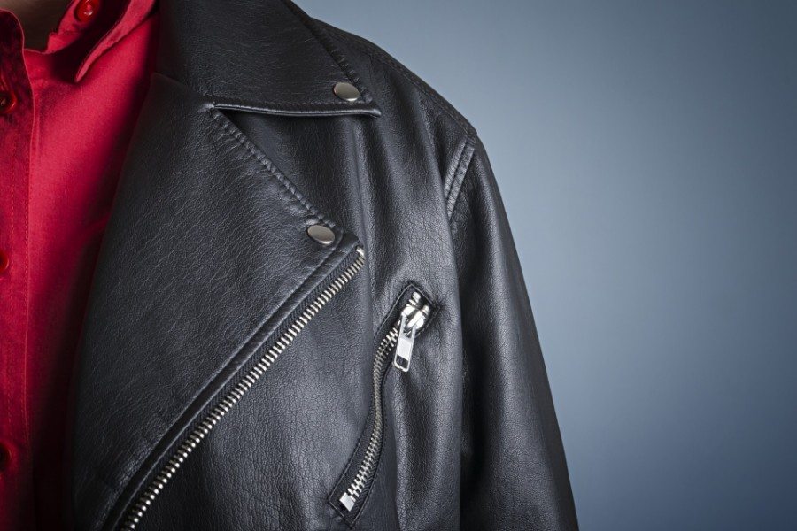 Leather jacket with zipper pocket